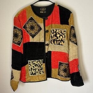 Vintage Allure Dress Colorful Patchwork Button Front Jacket‎ Women Petite Large